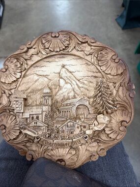 Hand-Carved Alpine Village Decorative Wall Plaque - Brown